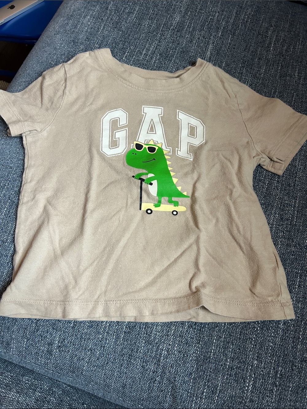 GAP Beige Short-Sleeve Tee with Green Dinosaur Graphic
